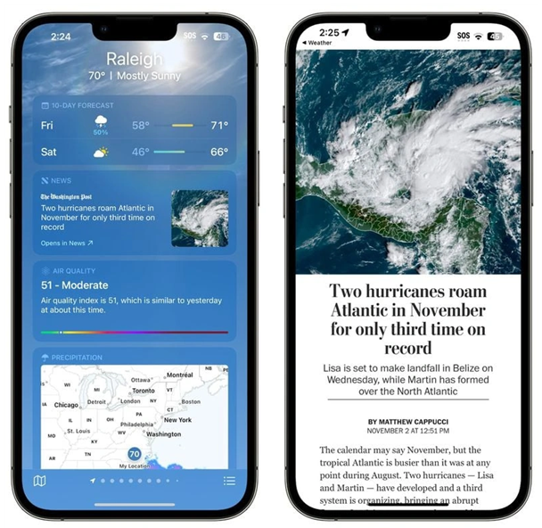 澄城苹果14维修分享iPhone 14手机如何看天气时顺带看新闻 